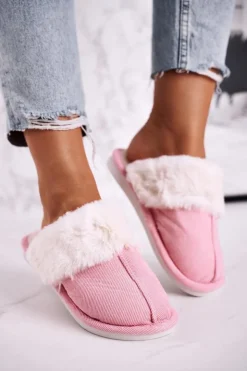 Damskie Boto Damskie Papcie Klapki z Futerkiem Różowe Homely