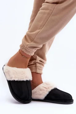 Sale Boto Damskie Papcie Klapki z Futerkiem Czarne Pinky Czarny