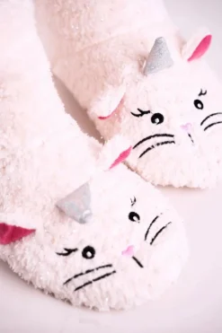 Best Aura.via Damskie Papcie Ocieplane Kożuszkiem Ecru Nyan Cat