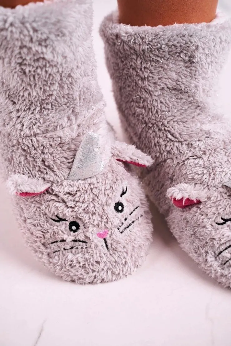 Damskie Aura.via Damskie Papcie Ocieplane Kożuszkiem Szare Nyan Cat