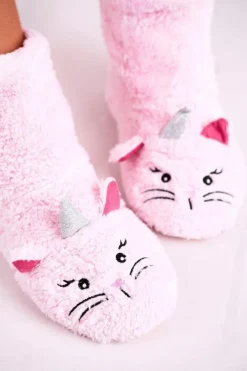 Aura.via Kapcie Klasyczne*Damskie Papcie Ocieplane Kożuszkiem Różowe Nyan Cat