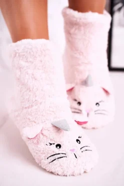 Damskie Aura.via Damskie Papcie Ocieplane Kożuszkiem Jasny Róż Nyan Cat