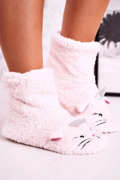 Damskie Aura.via Damskie Papcie Ocieplane Kożuszkiem Jasny Róż Nyan Cat