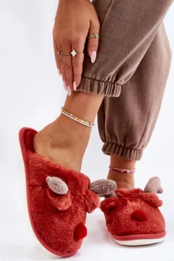 Damskie Boto Damskie Papcie Z Futerkiem I Reniferem Czerwone Sopya