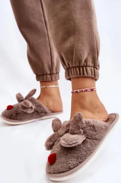 Damskie Boto Damskie Papcie Z Futerkiem I Reniferem Szare Sopya