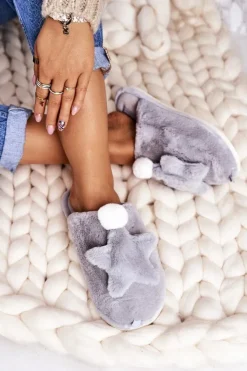 Damskie Boto Damskie Papcie Z Futerkiem I Gwiazdką Szare Night-Night