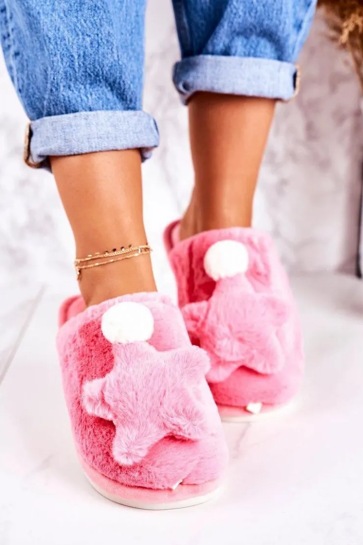 Boto Kapcie Klasyczne*Damskie Papcie Z Futerkiem I Gwiazdką Różowe Night-Night