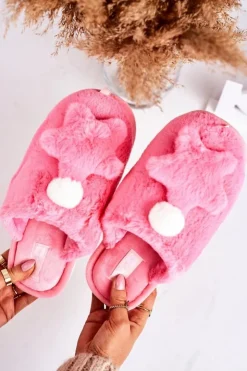 Boto Kapcie Klasyczne*Damskie Papcie Z Futerkiem I Gwiazdką Różowe Night-Night
