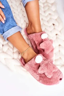 Damskie Boto Damskie Papcie Z Futerkiem I Gwiazdką Pudrowy Róż Night-Night