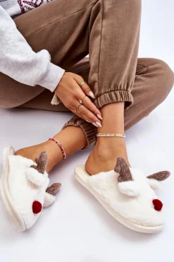 Online Boto Damskie Papcie Z Futerkiem I Reniferem Kremowe Sopya