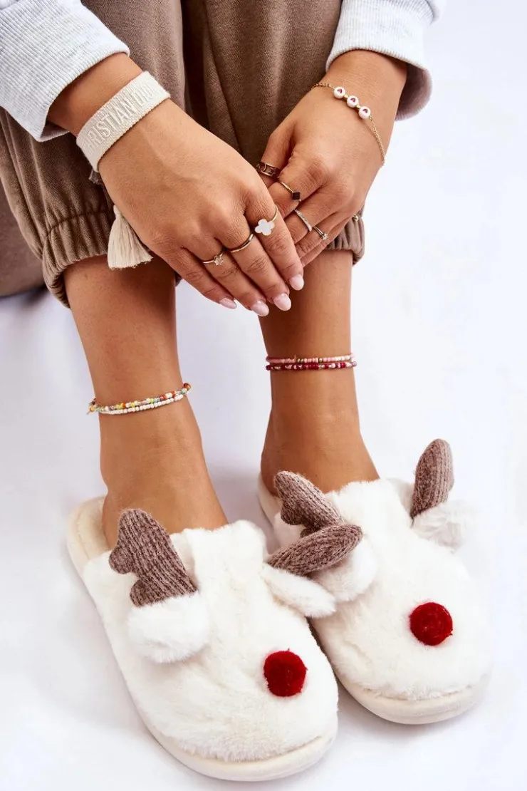 Online Boto Damskie Papcie Z Futerkiem I Reniferem Kremowe Sopya