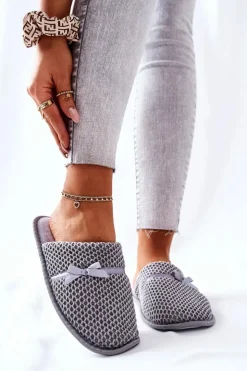 Evento Kapcie Klasyczne*Damskie Papcie Z Kokardką Szare Evira Szary