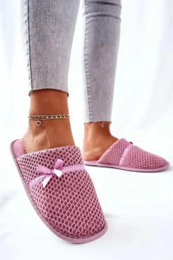 Clearance Evento Damskie Papcie Z Kokardką Różowe Evira