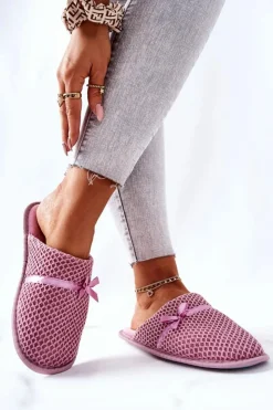 Clearance Evento Damskie Papcie Z Kokardką Różowe Evira