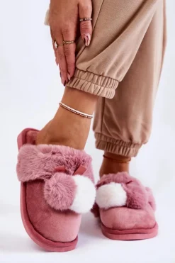 Damskie Boto Damskie Papcie Z Pomponami I Futerkiem Różowe Sahira