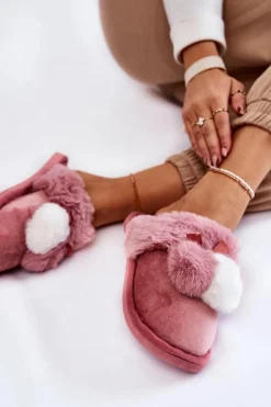 Damskie Boto Damskie Papcie Z Pomponami I Futerkiem Różowe Sahira