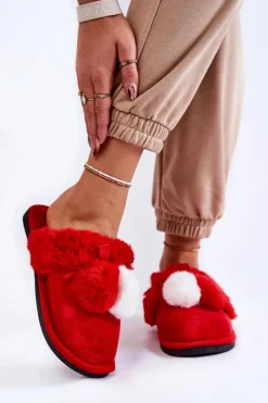 Discount Boto Damskie Papcie Z Pomponami I Futerkiem Czerwone Sahira