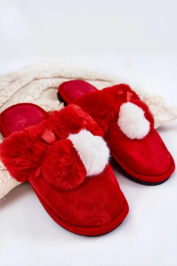 Discount Boto Damskie Papcie Z Pomponami I Futerkiem Czerwone Sahira
