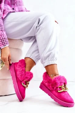 Boto Kapcie Klasyczne*Damskie Papcie Złoty Łańcuch Fuksja Ardrums