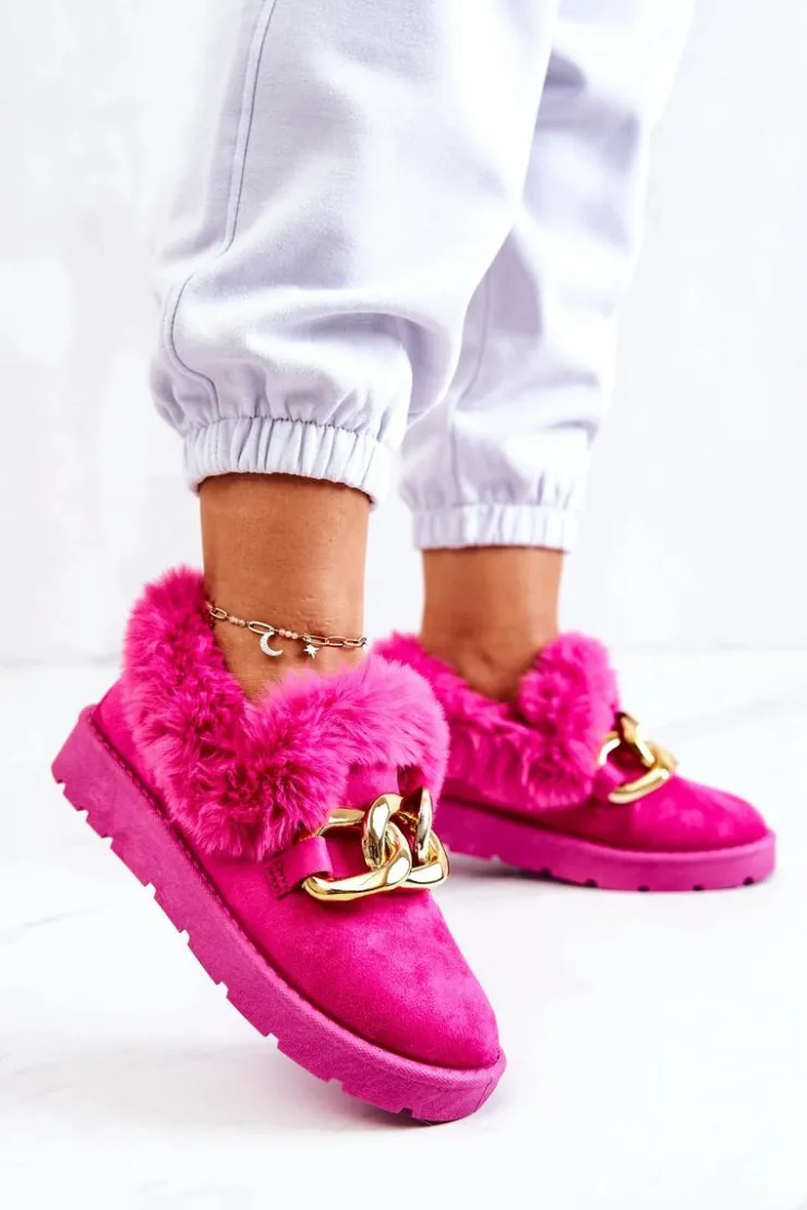 Boto Kapcie Klasyczne*Damskie Papcie Złoty Łańcuch Fuksja Ardrums