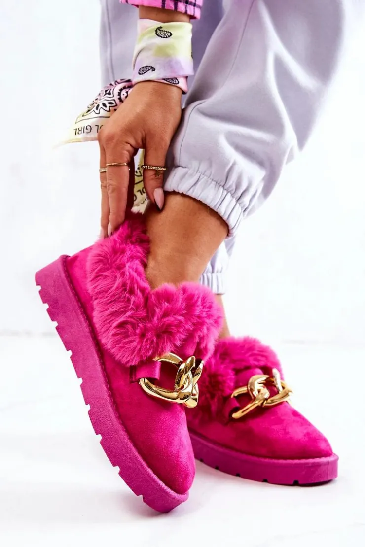 Boto Kapcie Klasyczne*Damskie Papcie Złoty Łańcuch Fuksja Ardrums