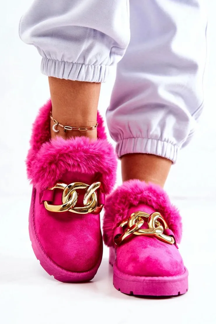 Boto Kapcie Klasyczne*Damskie Papcie Złoty Łańcuch Fuksja Ardrums