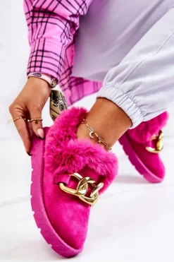 Boto Kapcie Klasyczne*Damskie Papcie Złoty Łańcuch Fuksja Ardrums