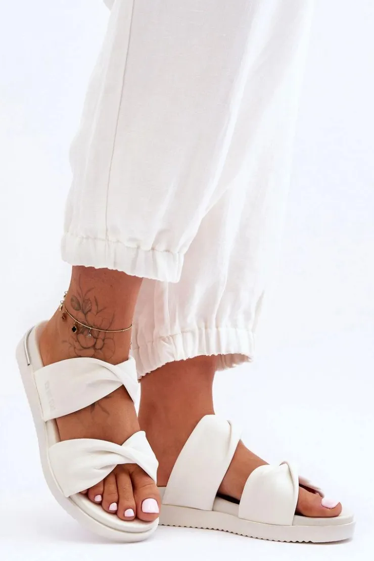 Damskie Big Star Shoes Damskie Płaskie Klapki Big Star LL274A121 Białe