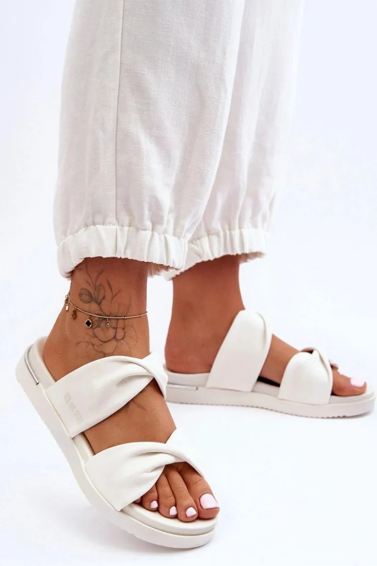 Damskie Big Star Shoes Damskie Płaskie Klapki Big Star LL274A121 Białe