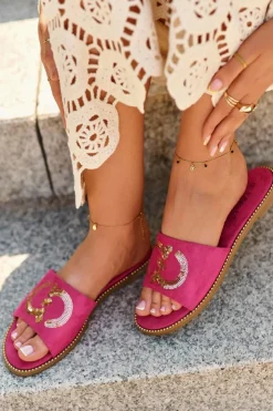 Damskie Damskie buty S.Barski Damskie Płaskie Klapki Z Cekinami S.Barski KV27-052 Fuksja