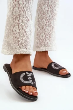 Damskie buty S.Barski Klapki Damskie Klasyczne*Damskie Płaskie Klapki Z Cekinami S.Barski KV27-052 Czarne Czarny