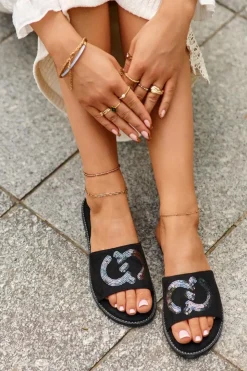 Damskie buty S.Barski Klapki Damskie Klasyczne*Damskie Płaskie Klapki Z Cekinami S.Barski KV27-052 Czarne Czarny