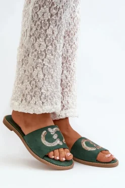 Damskie buty S.Barski Klapki Damskie Klasyczne*Damskie Płaskie Klapki Z Cekinami S.Barski KV27-052 Zielone Zielony