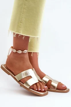 Damskie Boto Damskie Płaskie Klapki Z Wycięciami Złote Fiviama