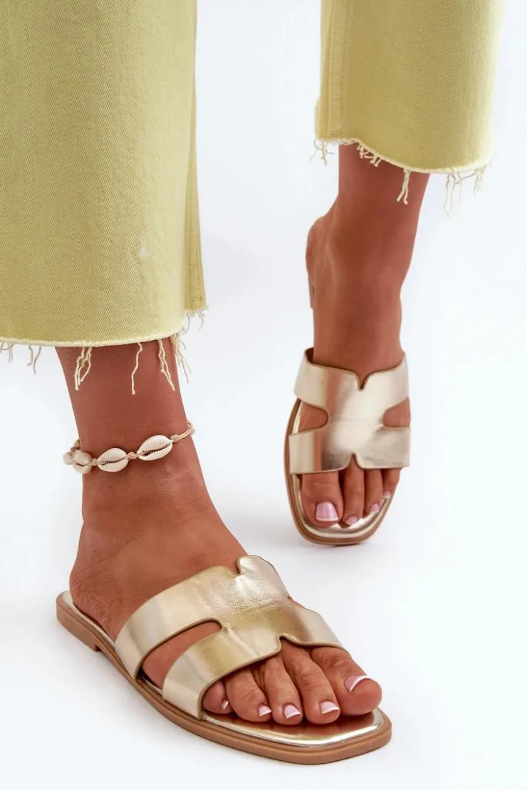 Damskie Boto Damskie Płaskie Klapki Z Wycięciami Złote Fiviama