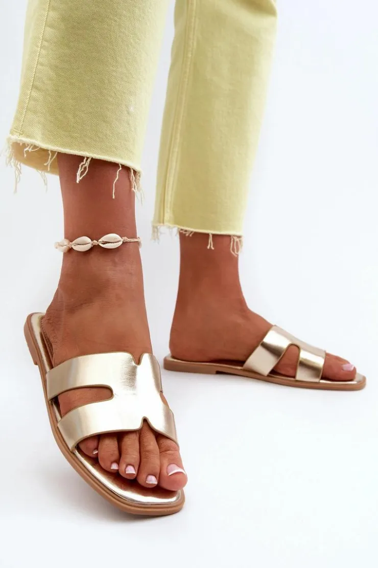 Damskie Boto Damskie Płaskie Klapki Z Wycięciami Złote Fiviama