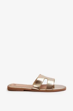 Damskie Boto Damskie Płaskie Klapki Z Wycięciami Złote Fiviama