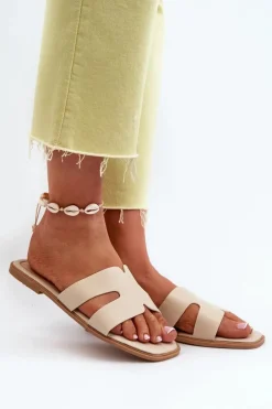 Discount Boto Damskie Płaskie Klapki Z Wycięciami Beżowe Fiviama