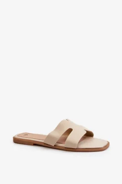 Discount Boto Damskie Płaskie Klapki Z Wycięciami Beżowe Fiviama