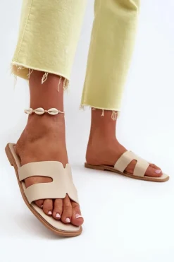 Discount Boto Damskie Płaskie Klapki Z Wycięciami Beżowe Fiviama