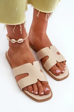 Discount Boto Damskie Płaskie Klapki Z Wycięciami Beżowe Fiviama