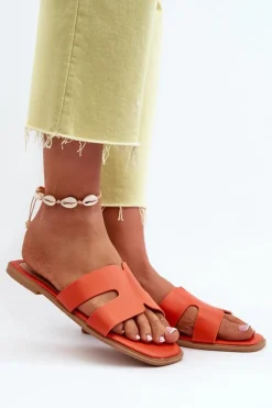 Damskie Boto Damskie Płaskie Klapki Z Wycięciami Pomarańczowe Fiviama