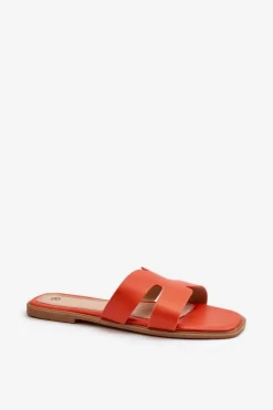 Damskie Boto Damskie Płaskie Klapki Z Wycięciami Pomarańczowe Fiviama