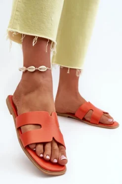 Damskie Boto Damskie Płaskie Klapki Z Wycięciami Pomarańczowe Fiviama