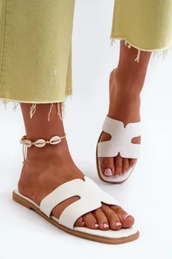 Boto Klapki Damskie Klasyczne*Damskie Płaskie Klapki Z Wycięciami Białe Fiviama