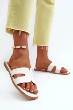 Boto Klapki Damskie Klasyczne*Damskie Płaskie Klapki Z Wycięciami Białe Fiviama