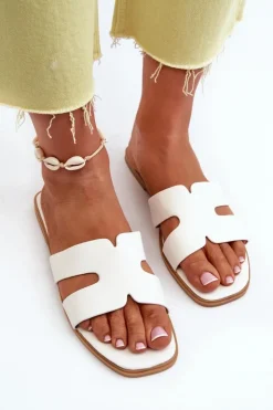 Boto Klapki Damskie Klasyczne*Damskie Płaskie Klapki Z Wycięciami Białe Fiviama