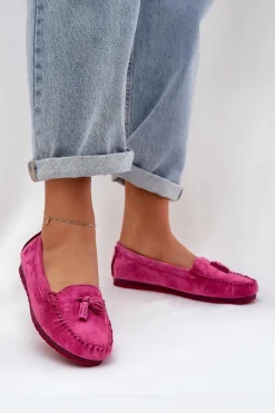 Damskie Damskie buty S.Barski Damskie Płaskie Klasyczne Zamszowe Mokasyny S.Barski LR51-548 Fuksja
