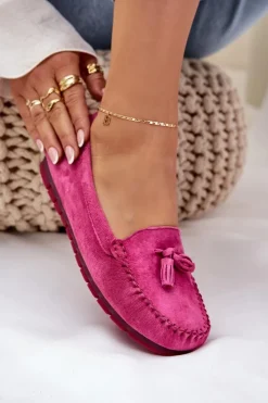 Damskie Damskie buty S.Barski Damskie Płaskie Klasyczne Zamszowe Mokasyny S.Barski LR51-548 Fuksja