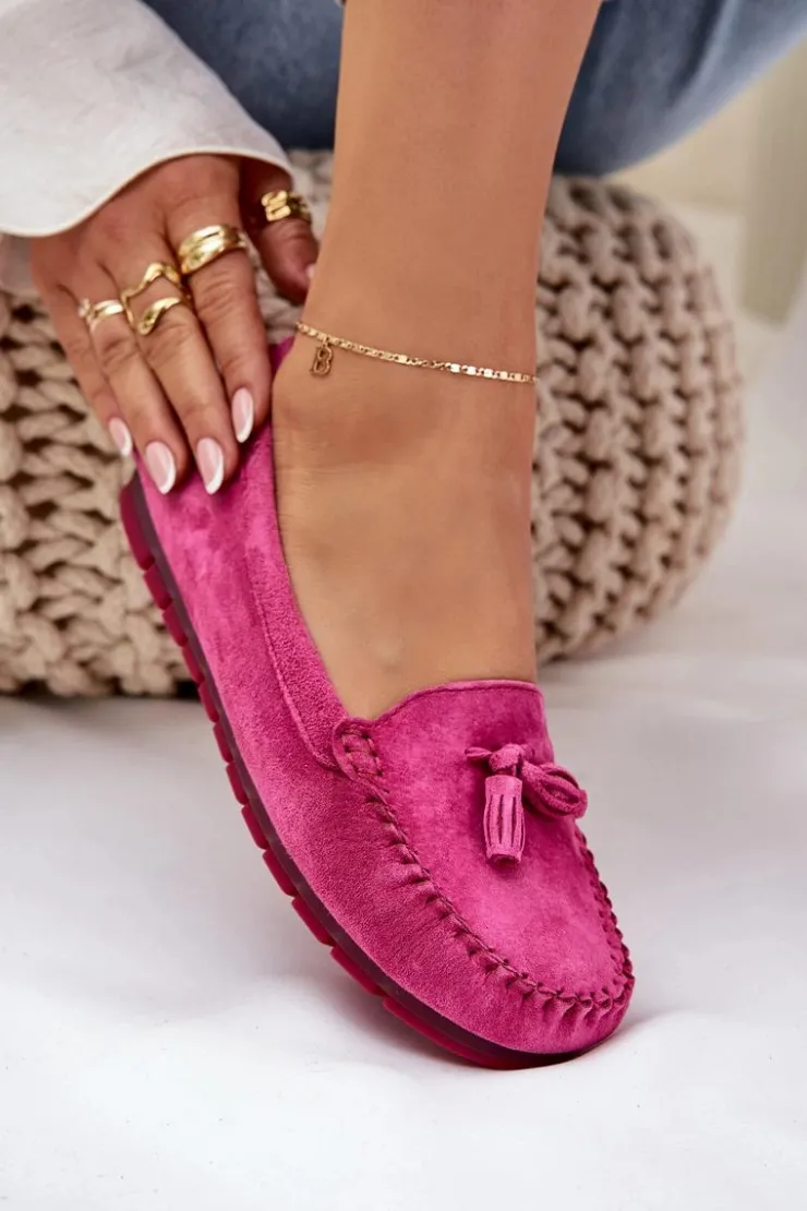 Damskie Damskie buty S.Barski Damskie Płaskie Klasyczne Zamszowe Mokasyny S.Barski LR51-548 Fuksja